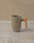 350ml porcelain mug with beech wood handle in duck egg grey, by The Tea House