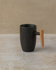 350ml porcelain mug with beech wood handle in dark grey, by The Tea House