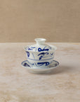 100ml Chinese Gaiwan in white porcelain with blue design, by The Tea House