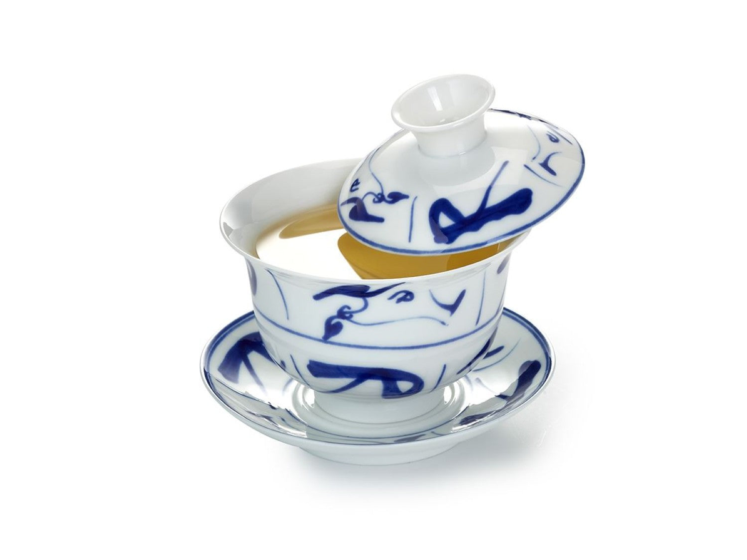 Traditional Chinese white porcelain gaiwan  with elegant blue design