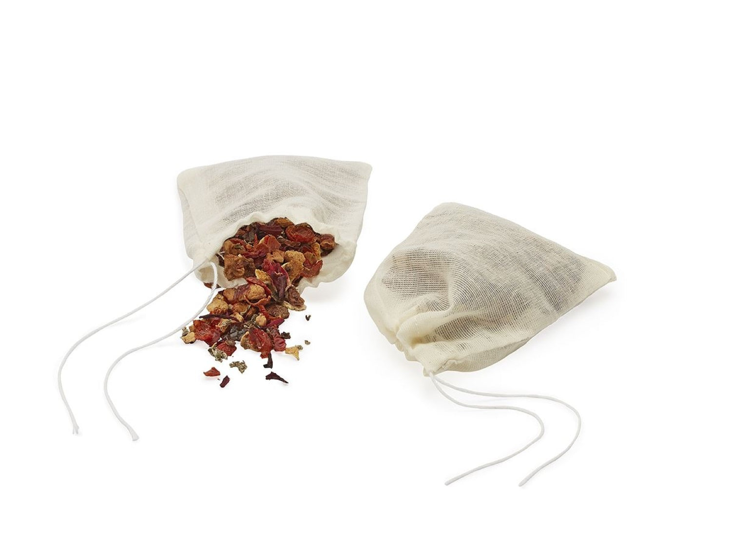 Practical and reusable 100% cotton tea bag with drawstring, 8 x 10 cm