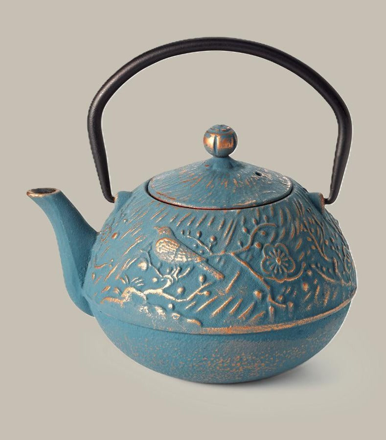 650ml blue cast iron teapot with gold design, by The Tea House
