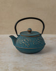 800ml blue cast iron teapot with gold design, by The Tea House