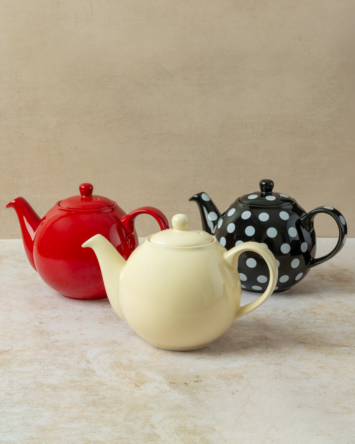 Ceramic London Pottery Globe teapots in three colour options, capacity 1 litre