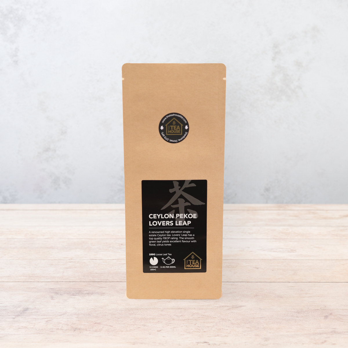 100g pack of loose leaf black tea from the Lover's Leap tea garden in Sri Lanka, by The Tea House