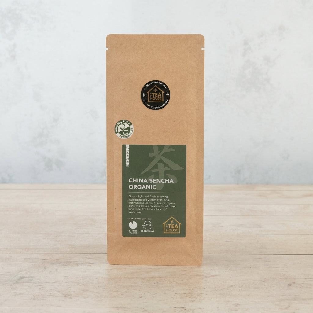 100g pack of organic sencha green tea from China, by The Tea House
