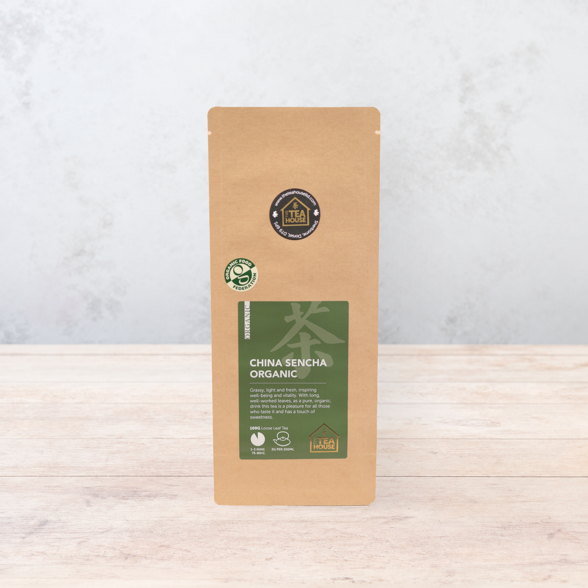 100g pack of organic sencha green tea from China, by The Tea House