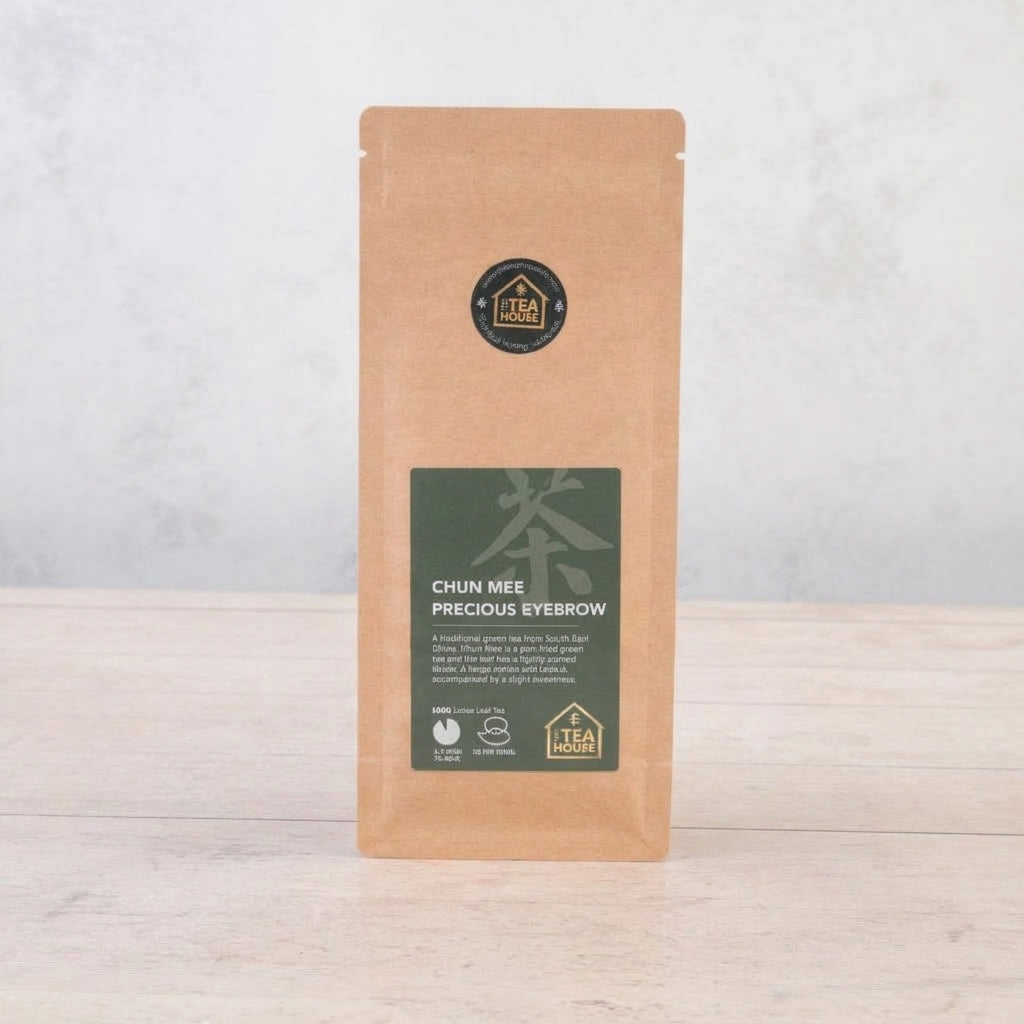 100g pack of Chun Mee green loose leaf tea, by The Tea House