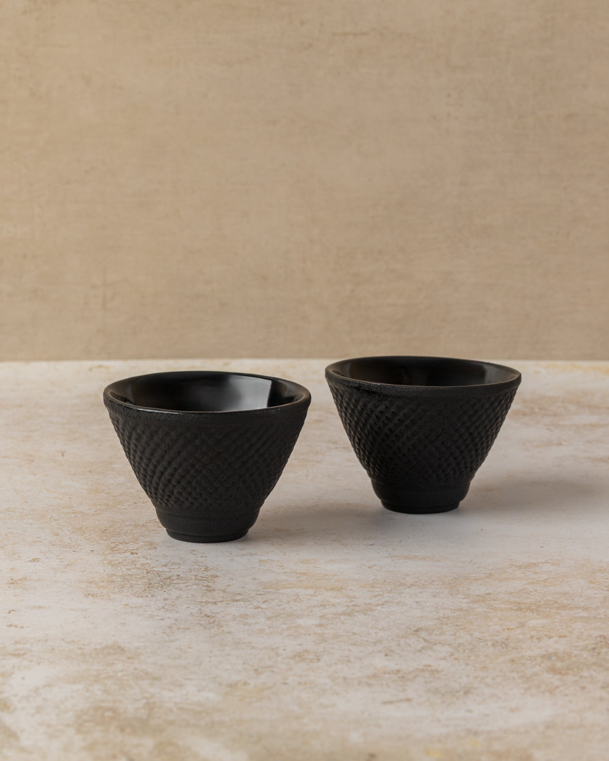 70ml black enamel-lined cast iron tea cup with hobnail design, by The Tea House