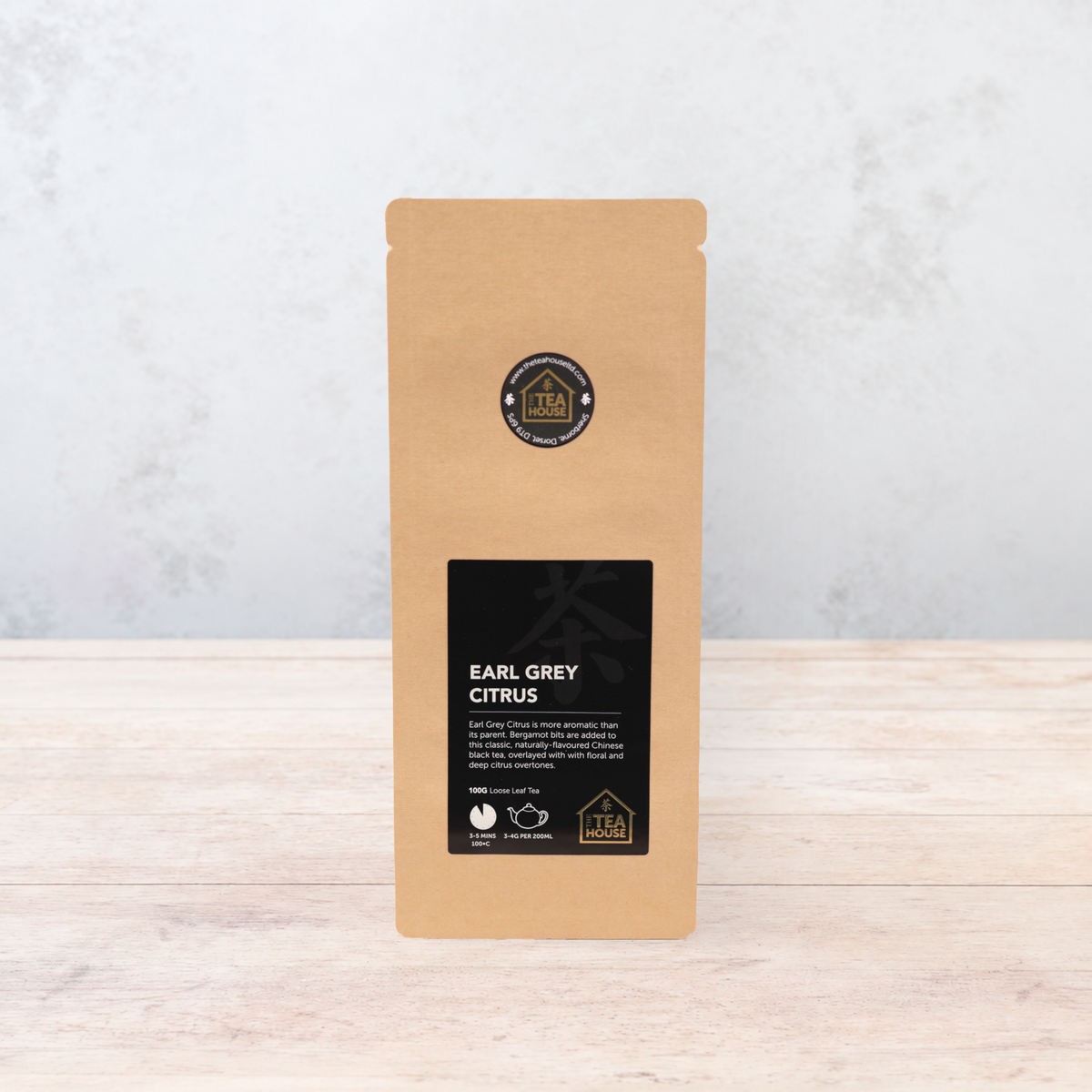 100g pack of loose leaf Earl Grey tea with bergamot oil, by The Tea House