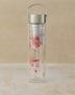 350ml clear double-walled borosilicate glass flask with red design, stainless steel lid and inbuilt filter, by The Tea House