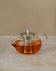 900ml clear borosilicate glass teapot with inbuilt stainless steel filter and stainless steel lid, by The Tea House