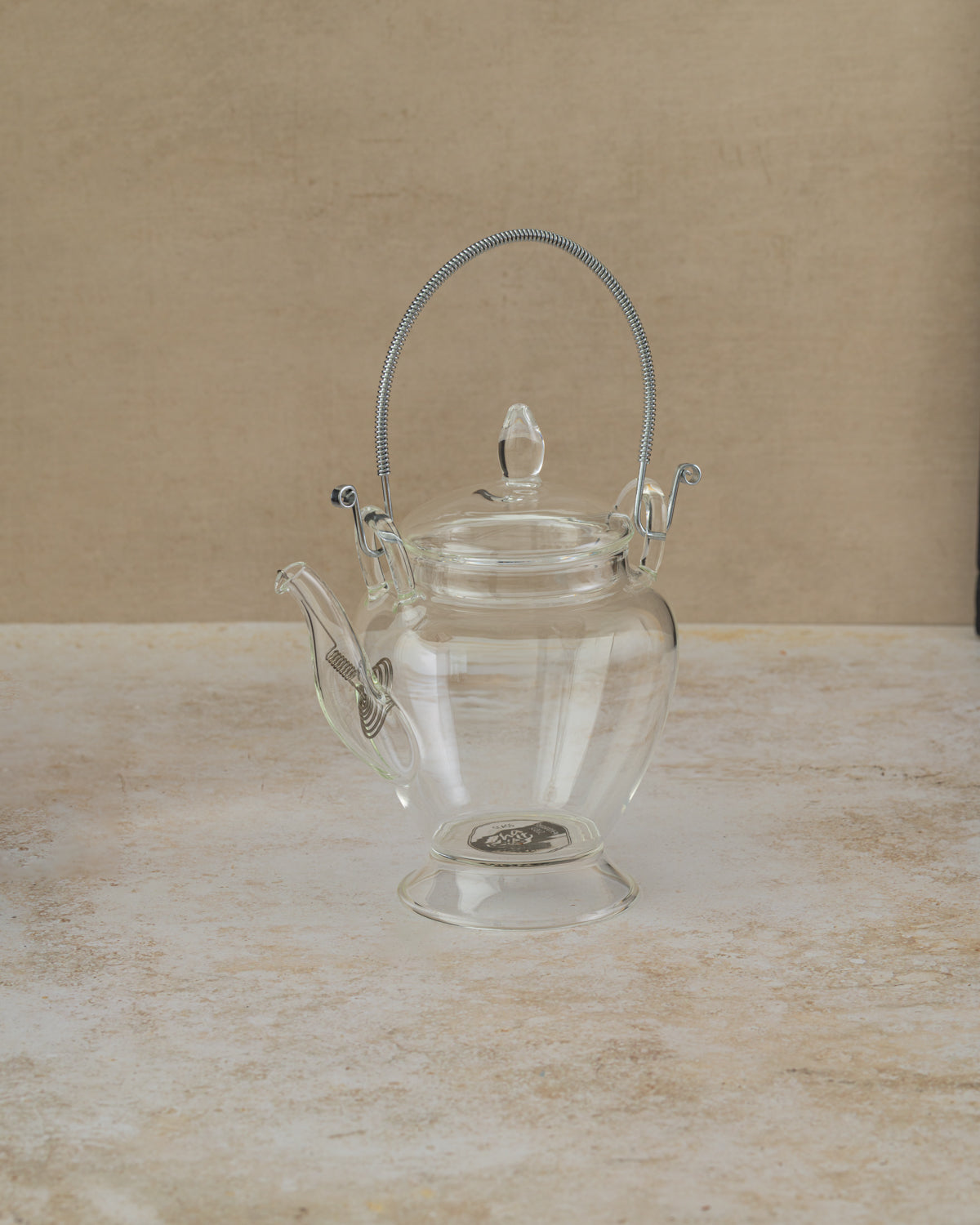 Clear borosilicate glass teapot with inbuilt stainless steel spout sieve and handle, capacity 450ml 