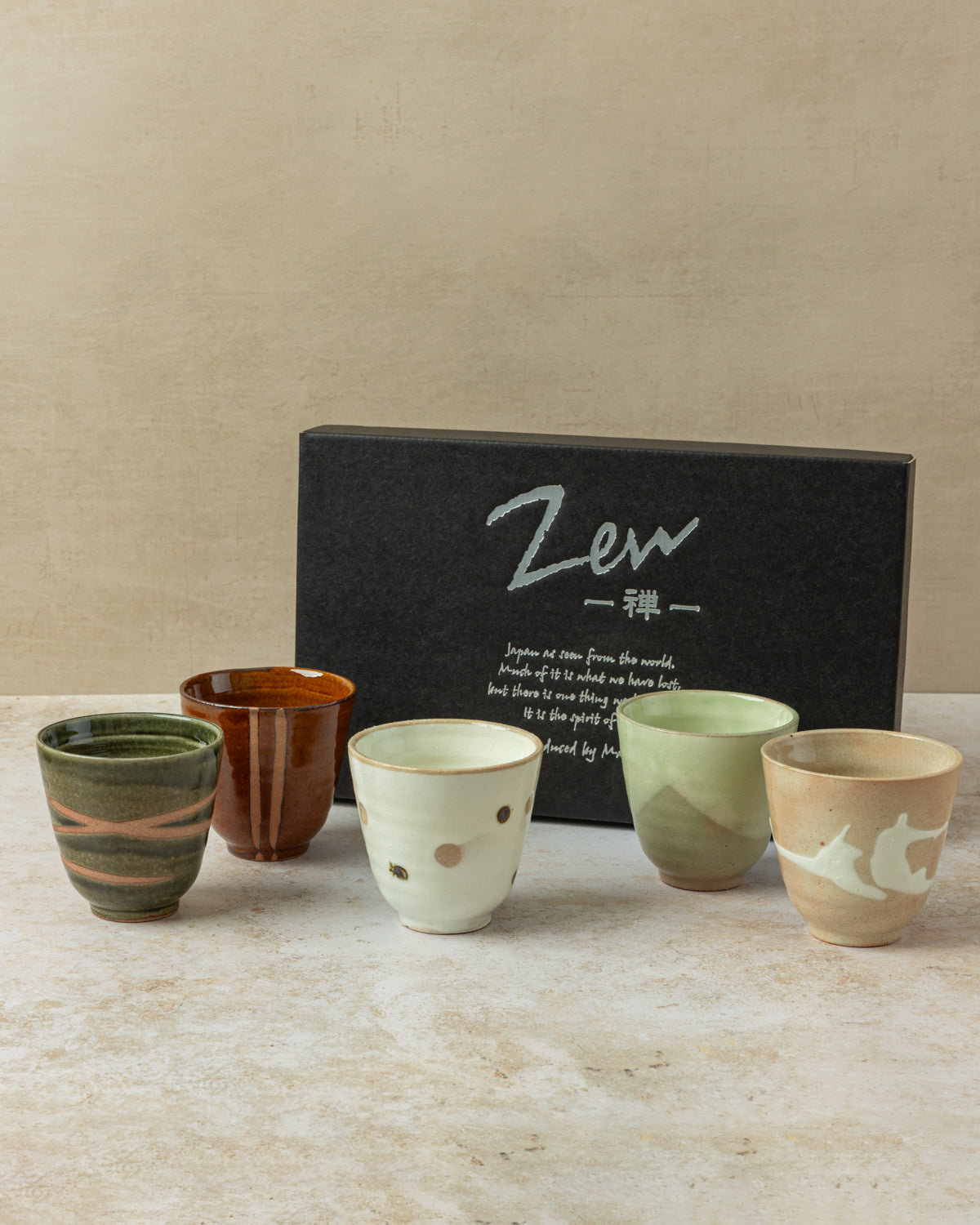 160ml ceramic 5 cup set, individually designed, in a black box, by The Tea House 