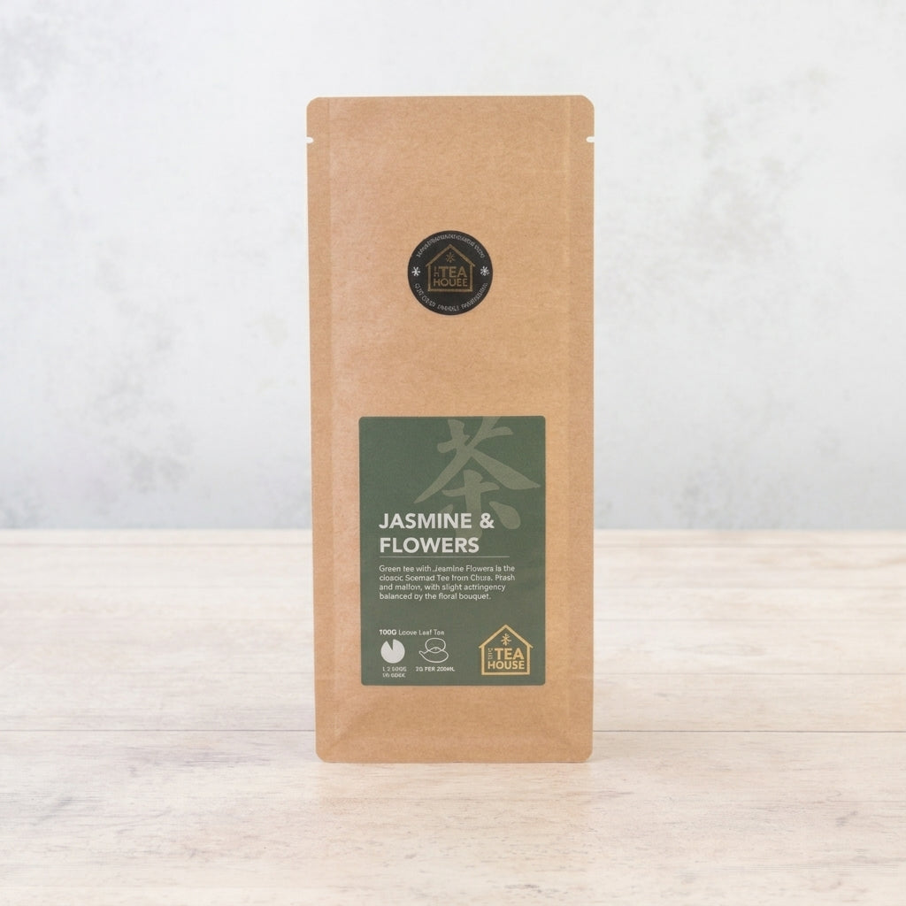 100g pack of green tea with jasmine flowers, by The Tea House