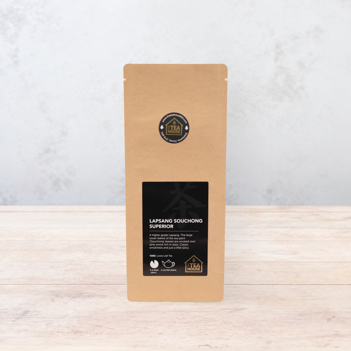 100g pack of loose leaf Lapsang Souchong black tea, by The Tea House
