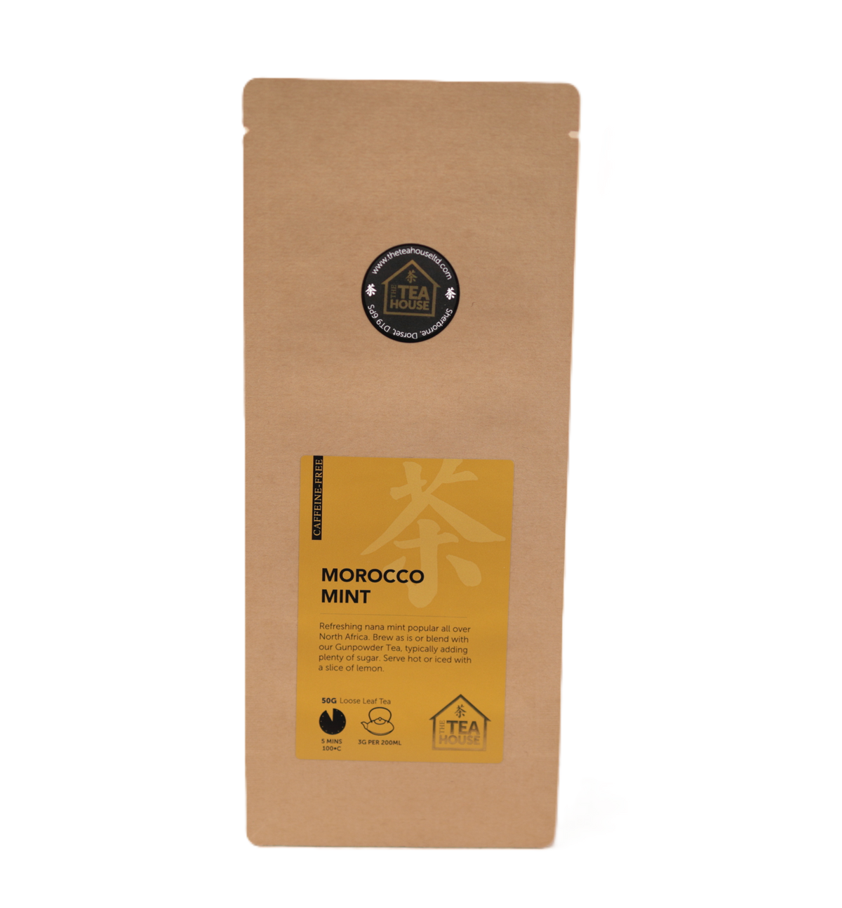50g pack of Moroccan spearmint leaves Herbal Tea, naturally caffeine-free, from The Tea House.