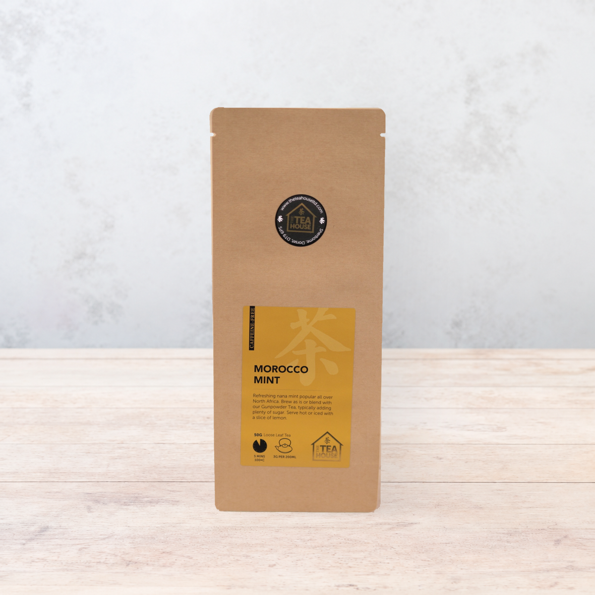 50g pack of Moroccan spearmint leaves Herbal Tea, naturally caffeine-free, from The Tea House.