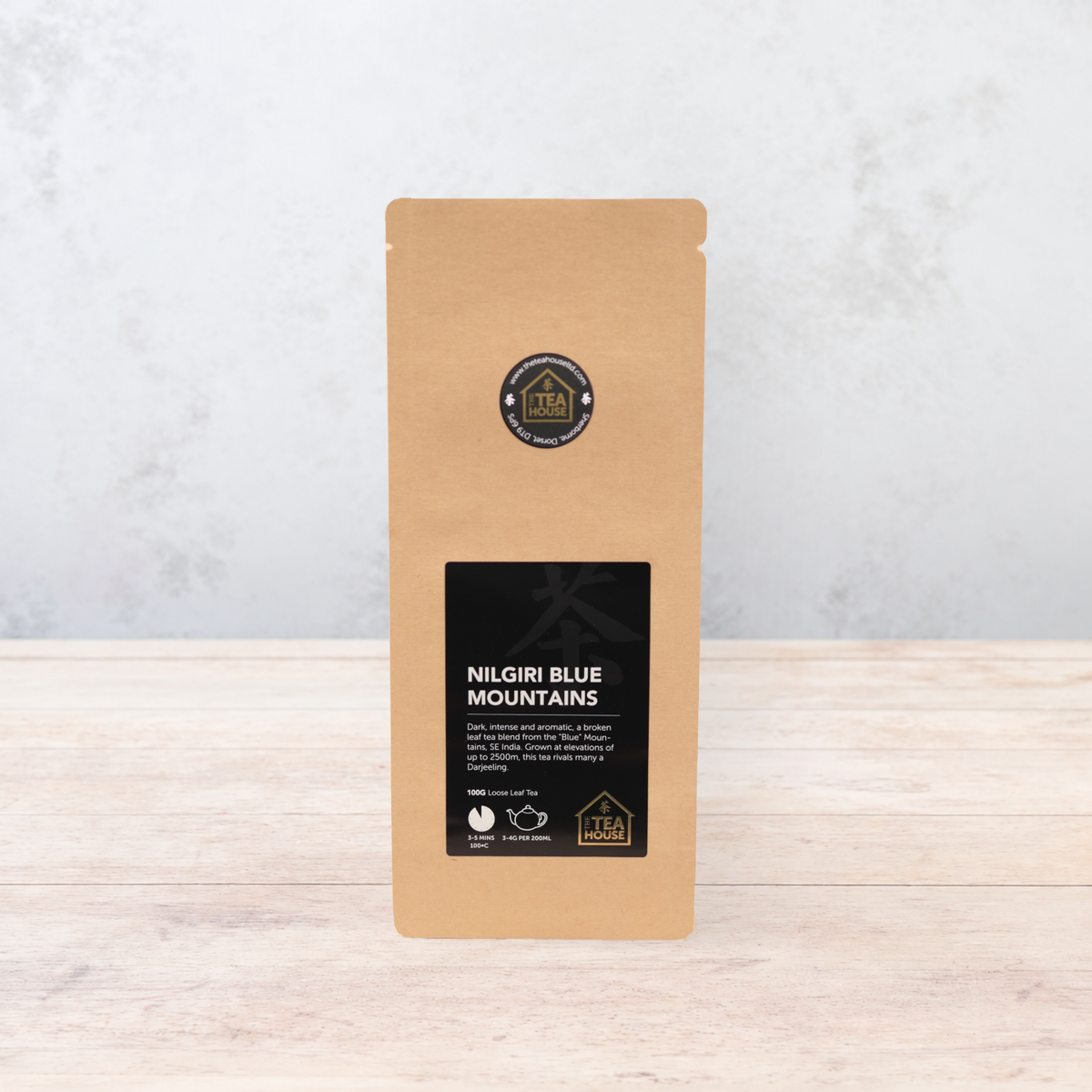 100g pack of Nilgiri Blue Mountains loose leaf black tea, by The Tea House