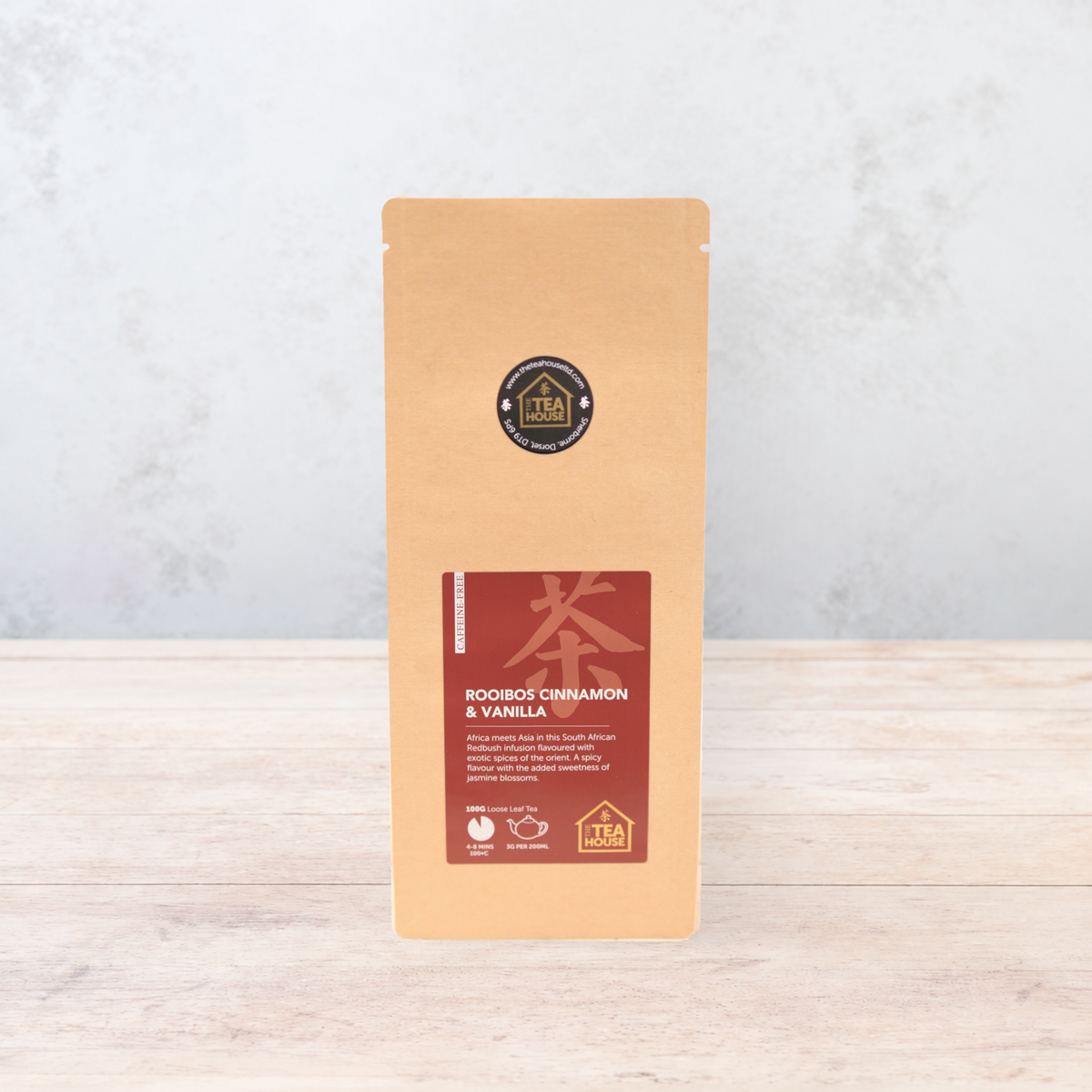 100g caffeine-free rooibos flavoured with cinnamon and vanilla, by The Tea House