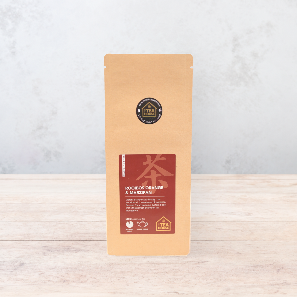 100g pack of rooibos tea flavoured with orange and marzipan, by The Tea House