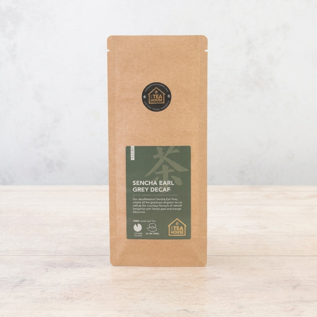 100g pack of decaffeinated green tea flavoured with natural bergamot oil, from The Tea House