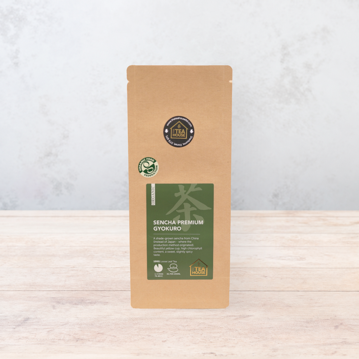 100g pack of gyokuro style sencha green tea, by The Tea House